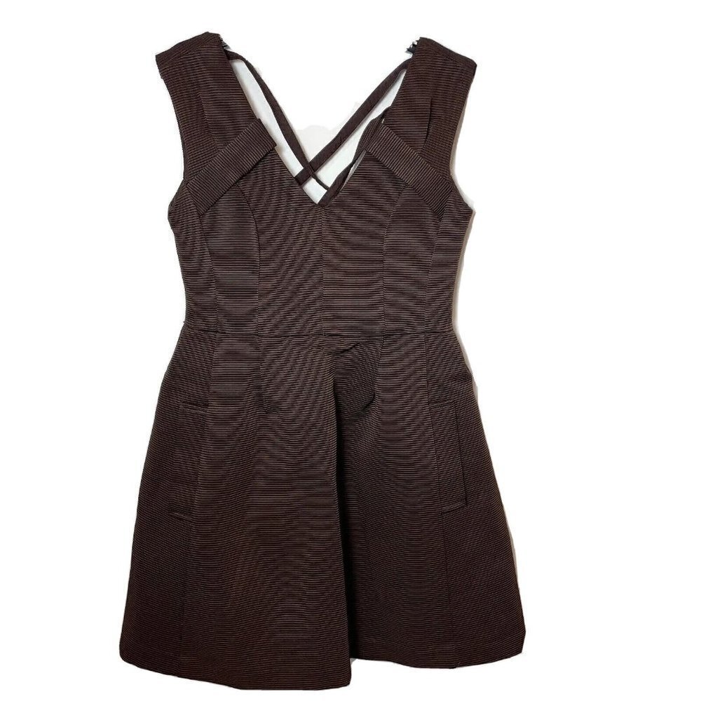 Nanette Lepore Festival Sleeveless Fit & Flare‎ Mini Dress Brown 6 Ribbed New